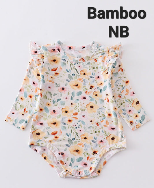 Mustard floral print bamboo girl bubble