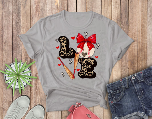 LOVE Baseball or Softball with Bow T-shirt