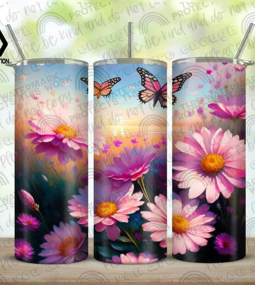 3-D Flowers & Butterfly Tumbler