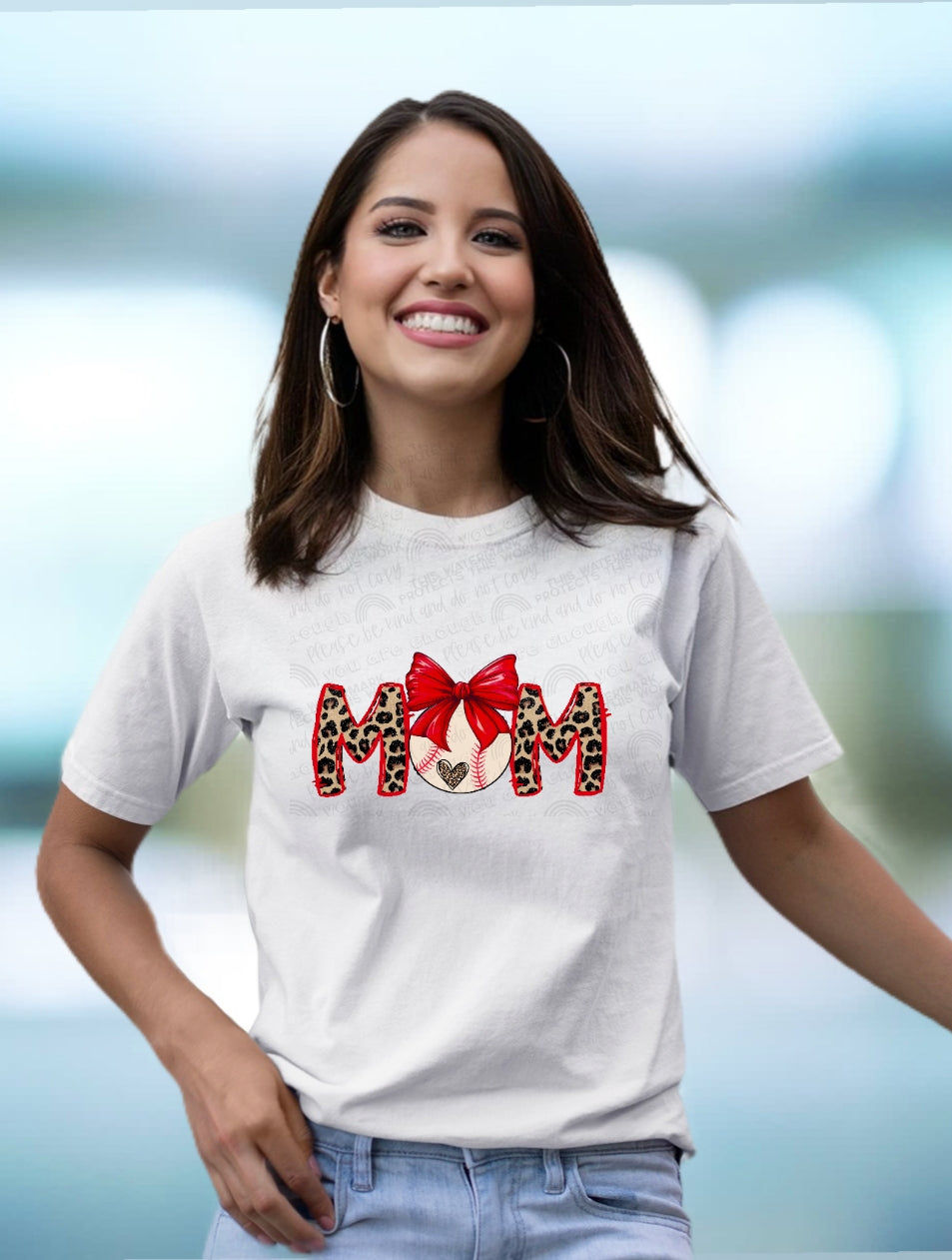 Baseball or Softball Mom with Bow T-shirt