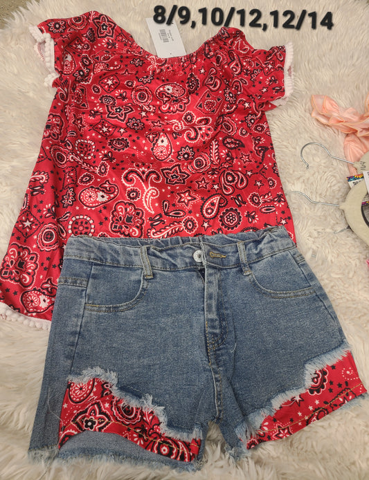 Red paisley shorts set