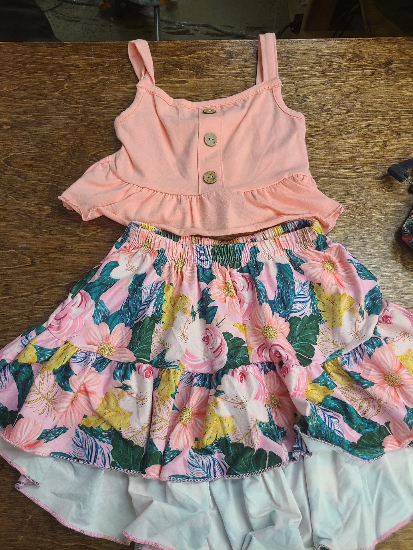 Pink floral skirt set