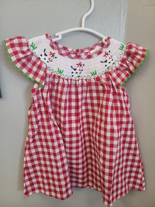 Plaid Cow smocked dress