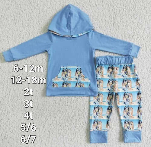 Blue dog hoodie set