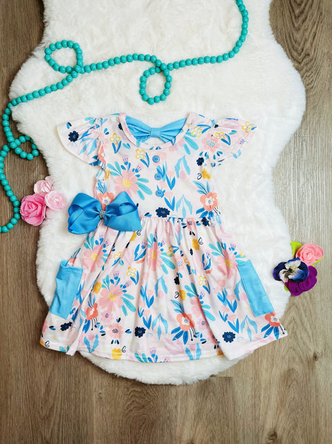 Blue pocket floral dress