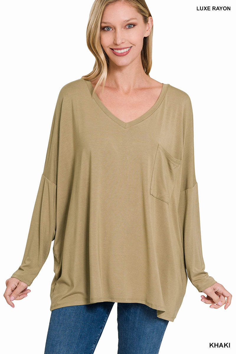 Khaki Long Sleeve Tunic with Pocket