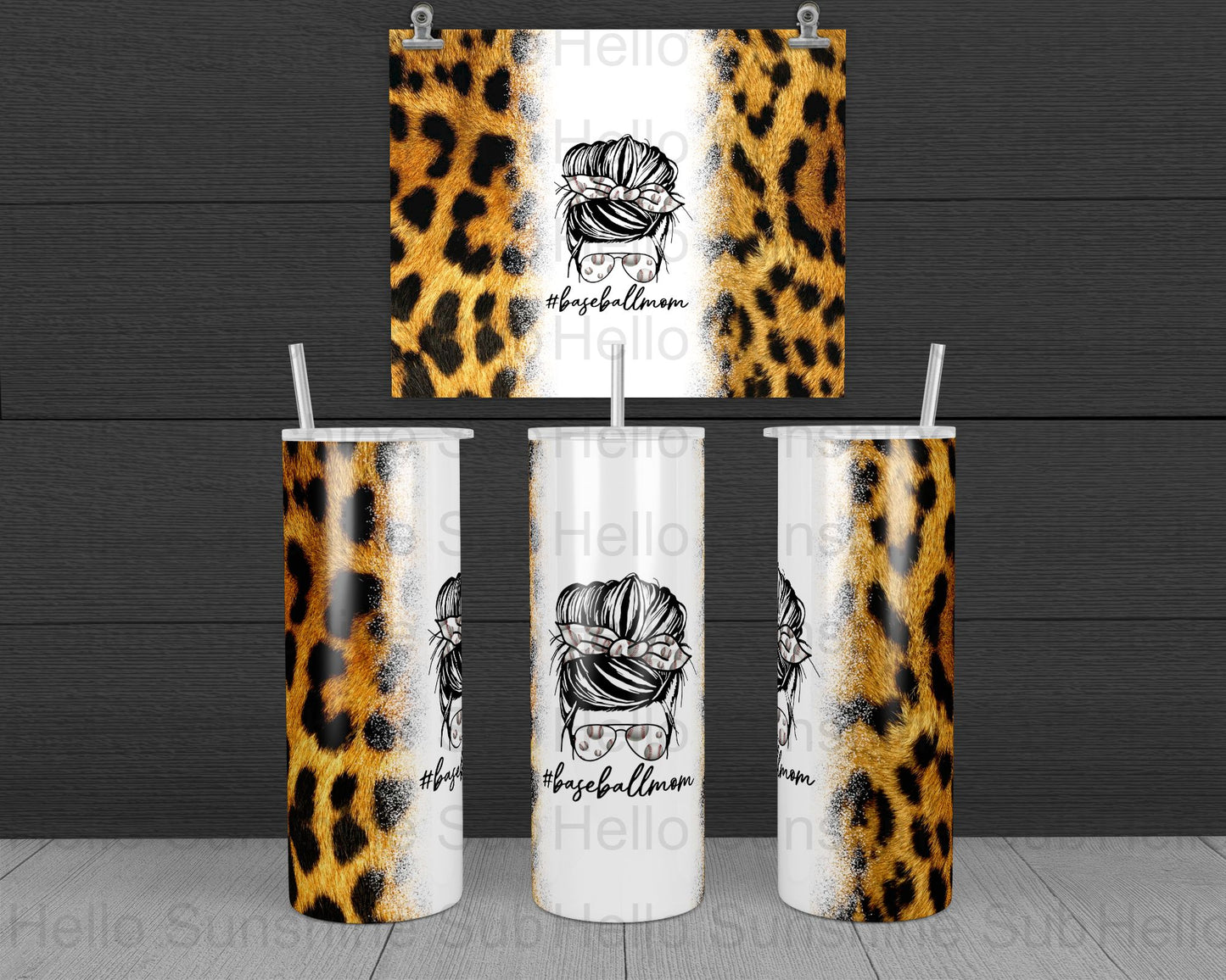 Ball Mom Messy Bun Leopard Tumbler