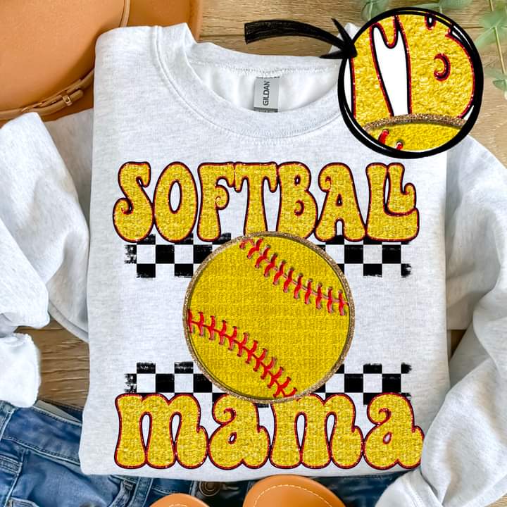 Baseball Or Softball Mama Faux Embroidery T-shirt