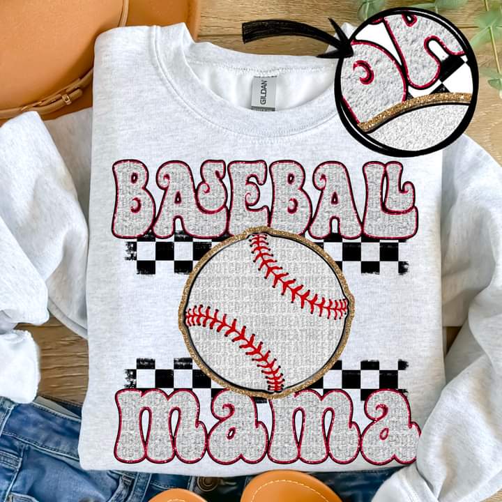 Baseball Or Softball Mama Faux Embroidery T-shirt