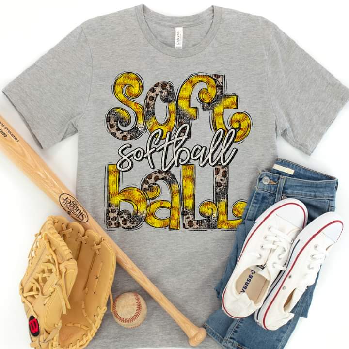 Baseball Or Softball Leopard Mixed Letters T-shirt