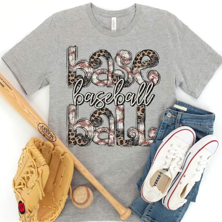 Baseball Or Softball Leopard Mixed Letters T-shirt