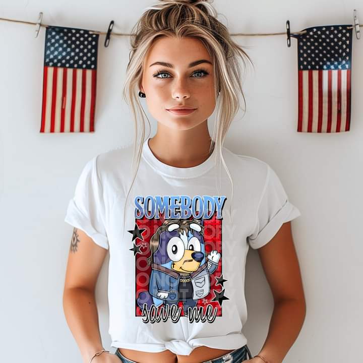 Somebody Save Blue Dog Tee