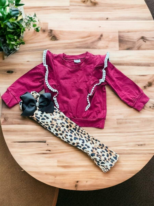 Leopard maroon set