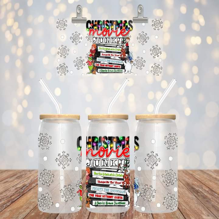 Christmas Movie Junkie Glass Tumbler