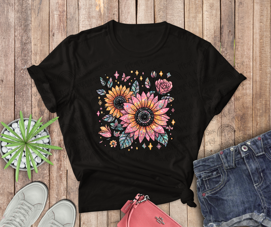 Glitter Sunflower Tee or Tank-DTF