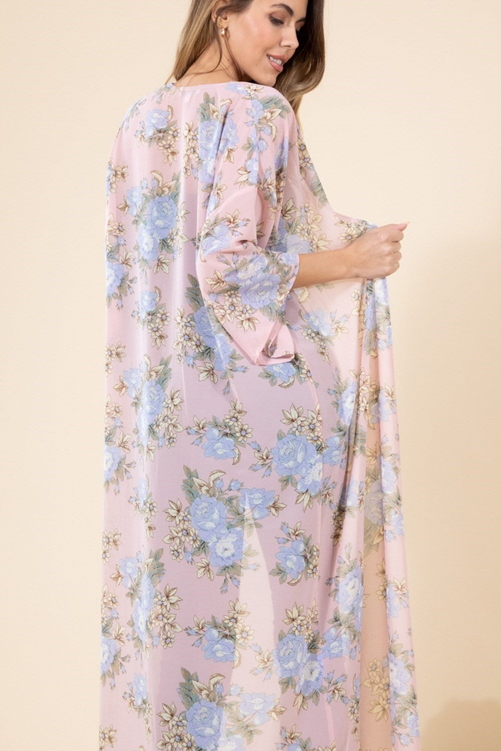 Pink Floral Kimono Duster