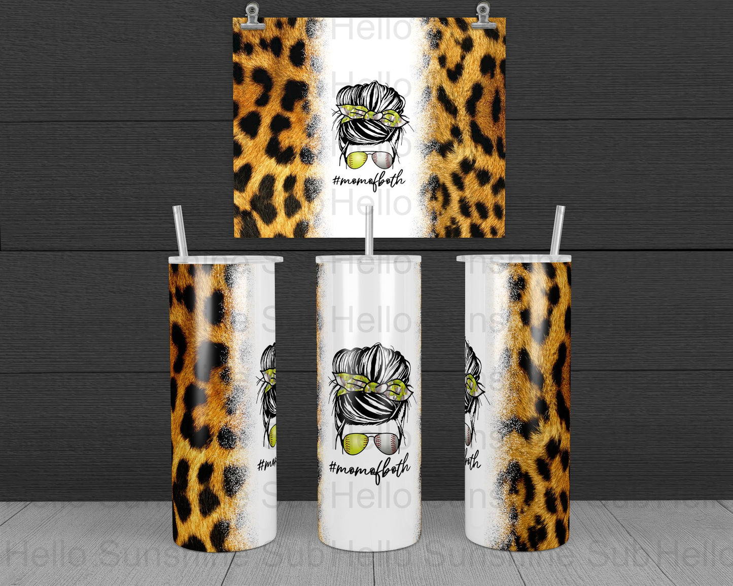 Ball Mom Messy Bun Leopard Tumbler