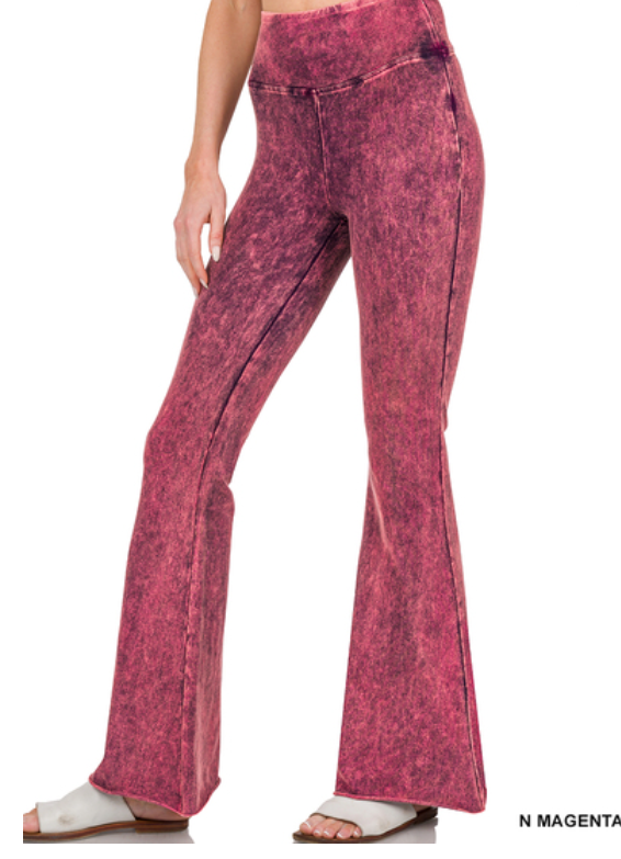 Magenta Mineral Wash Flare Pants