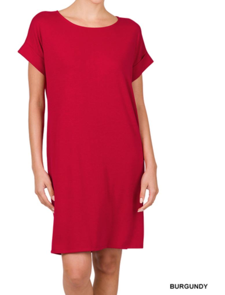 Rolled Sleeve Dresses with Pockets-New