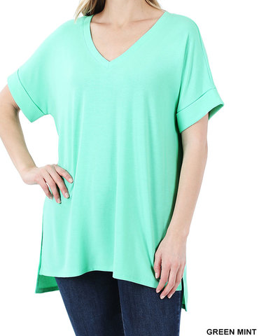 Rolled Sleeve Hi-Low Hem Tunics