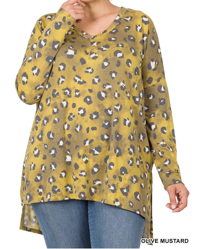 Leopard Print Long Sleeve Tunic-Plus