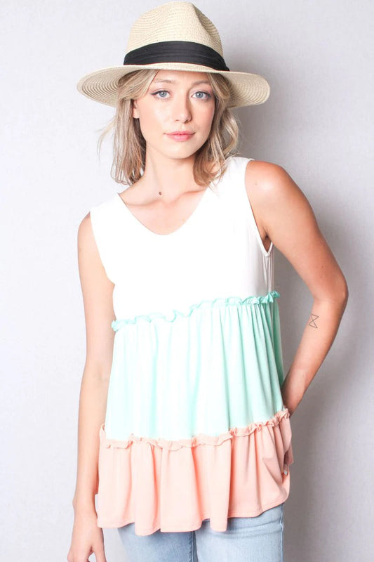 Tricolor Ruffle Tiered Tank Top