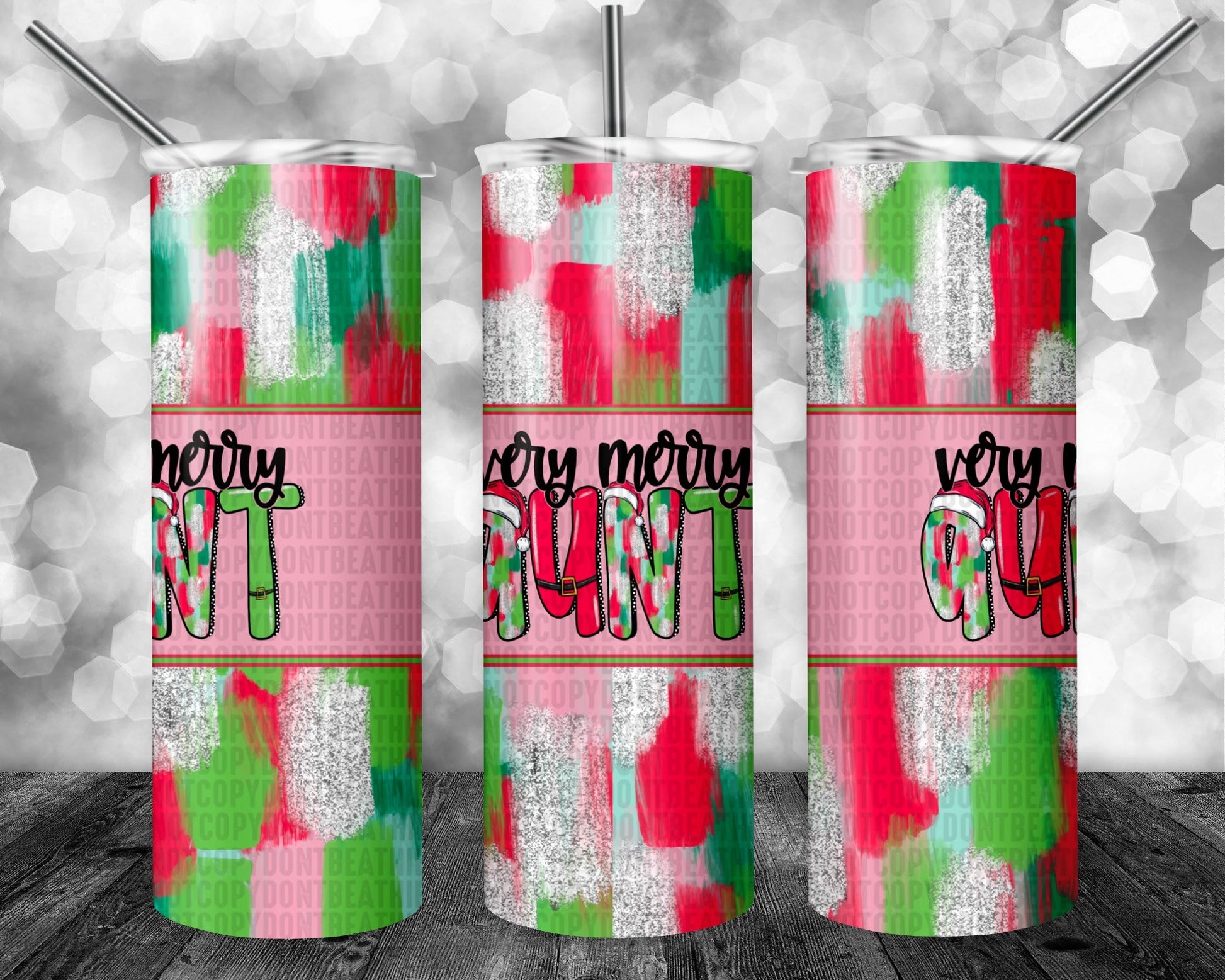 Very Merry Mama Aunt etc Pink Tumbler