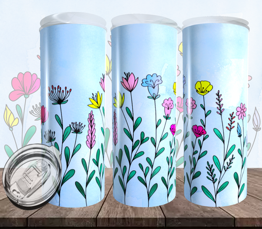 Flowers Blue Background Tumbler