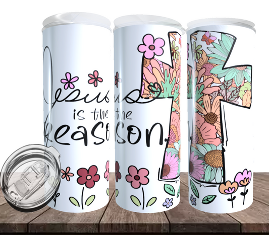 Jesus is the Reason Floral Cross Tumbler
