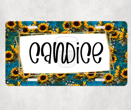 Blank (add name) Sunflower, Leopard or Stripe Sunflower License Plate Print