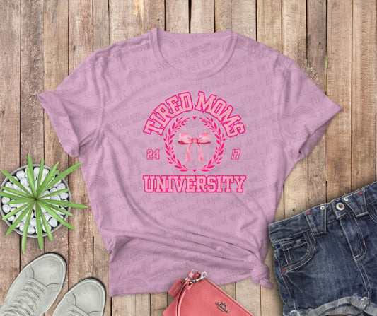 Tired Mom's University Coquette Tee or Crew