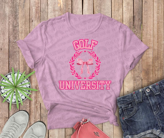 Golf Univ or Mama or Wife Coquette Tee or Crew