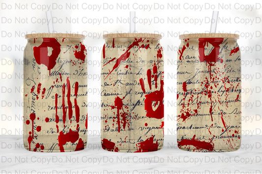 Bloody Hand Prints Glass Tumbler