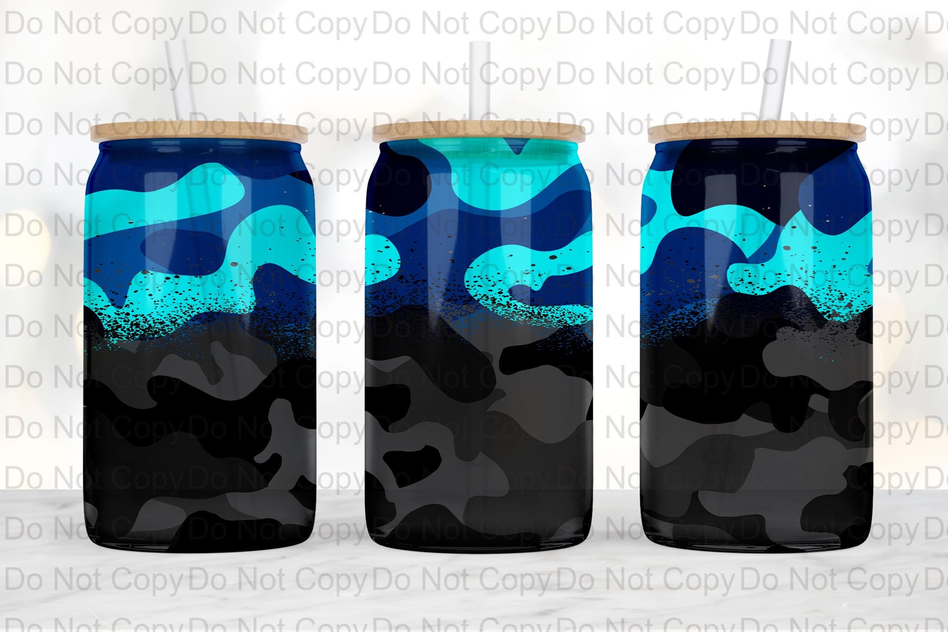 Camo Black & Blue Glass Tumbler