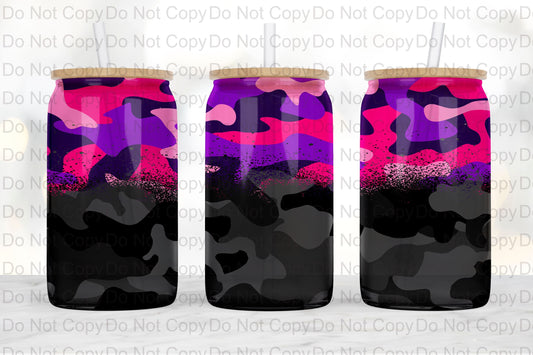 Camo Black & Pink Glass Tumbler