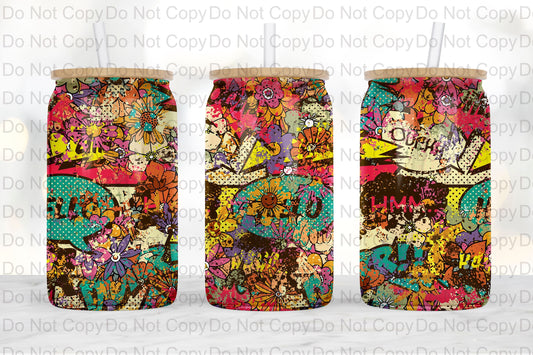 Comic Flowers Glass tumbler print