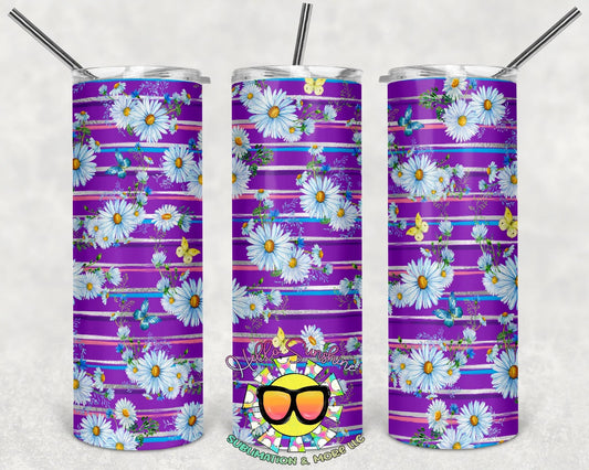 Purple Floral Stripes 10 Tumbler Print