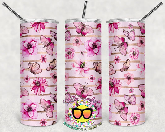 Pink Floral Stripes 3 Tumbler Print