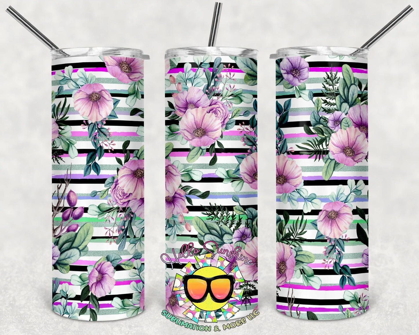 Floral Stripes 4 Tumbler Print