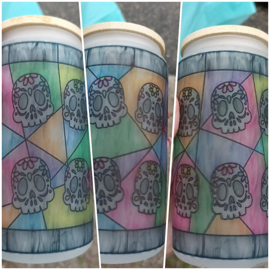 Sugar Skull Stained Glass Can
