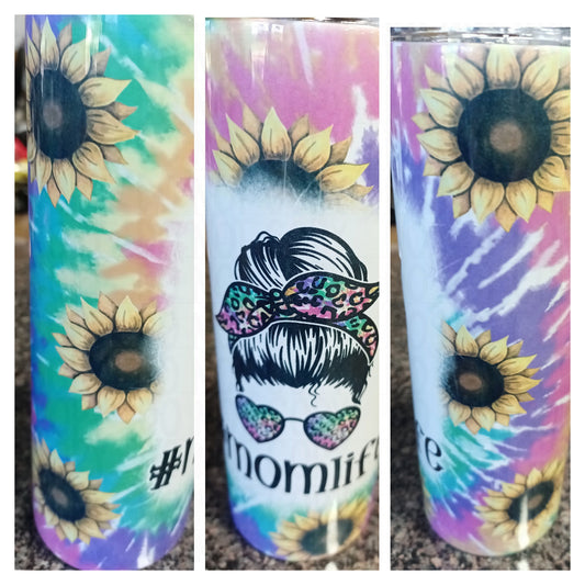 Mom Life Tumbler Tie Dye Sunflower