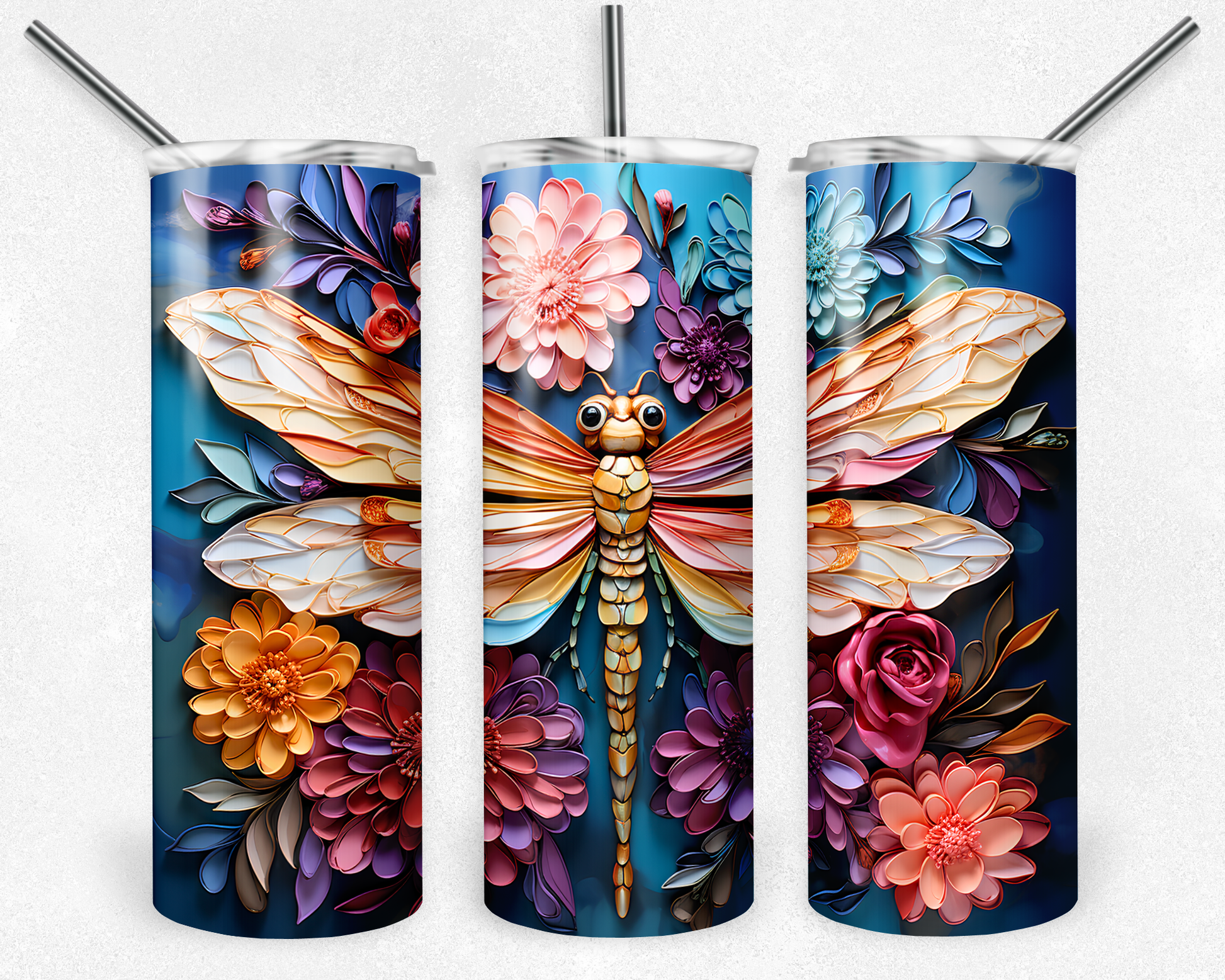 3-D Blue Dragonfly Tumbler