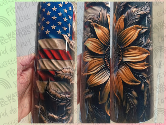 3-D Sunflower with Flag Tumbler