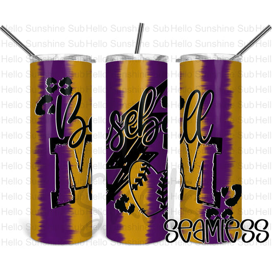 Baseball Mom Purple & Gold Tumbler Print