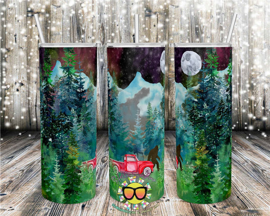 Bigfoot Red Truck Mountain Tumbler