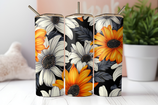 Black & Orange Daisy Tumbler