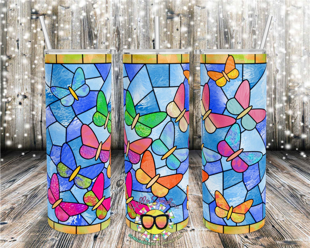 Butterfly Garden Stained Glass Tumbler