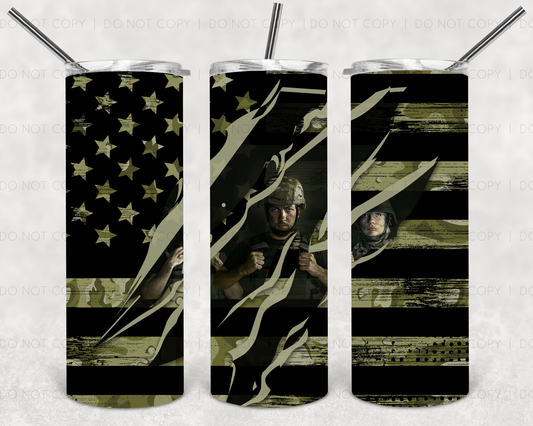 Camo Flag Military Tumbler