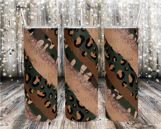 Camo Leopard Glitter Brushstroke Tumbler