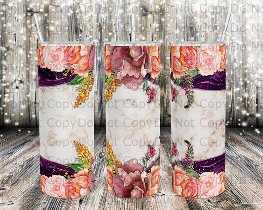 Coral Rose Peony Marble Tumbler Print